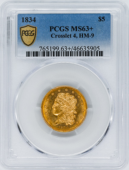 Picture of 1834 CLASSIC HEAS $5, CLASSIC-CROSS 4 MS63+ 