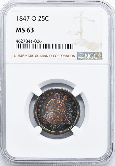 Picture of 1847-O LIBERTY SEATED 25C, NO MOTTO MS63 