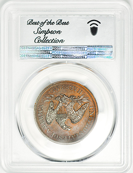 Picture of 1839 LIBERTY 50C J-98, RESTRIKE PR66 Red Brown