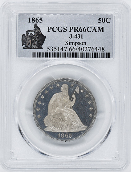 Picture of 1865 SEATED 50C  J-431 PR66 