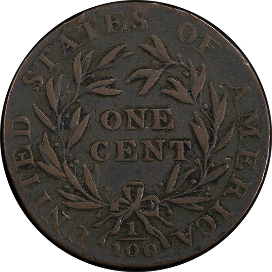 Picture of 1795 FLOWING HAIR LARGE 1C, JEFF, PLAIN EDGE VF30 Brown