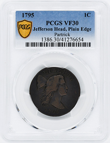 Picture of 1795 FLOWING HAIR LARGE 1C, JEFF, PLAIN EDGE VF30 Brown