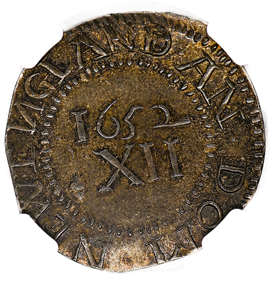 Picture of 1652 PINE TREE SHILLING, LARGE PL, REVERSED N MS65 