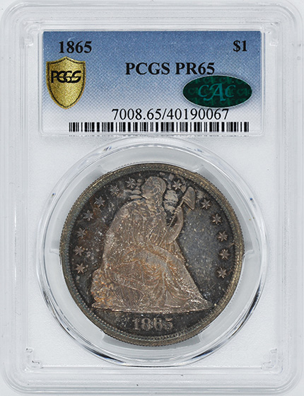 Picture of 1865 LIBERTY SEATED S$1, NO MOTTO PR65 