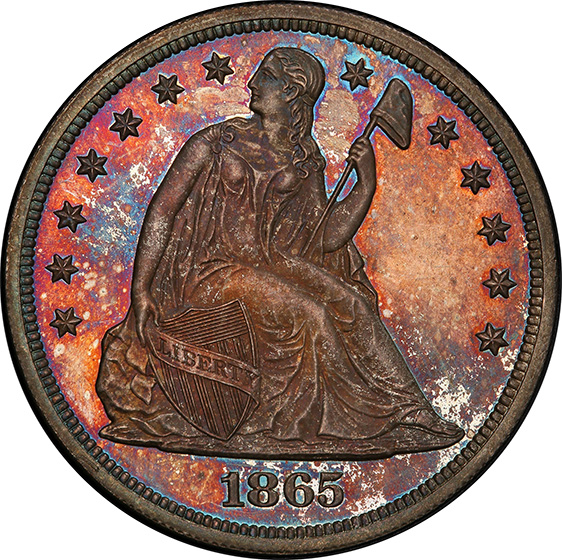 Picture of 1865 LIBERTY SEATED S$1, NO MOTTO PR65 