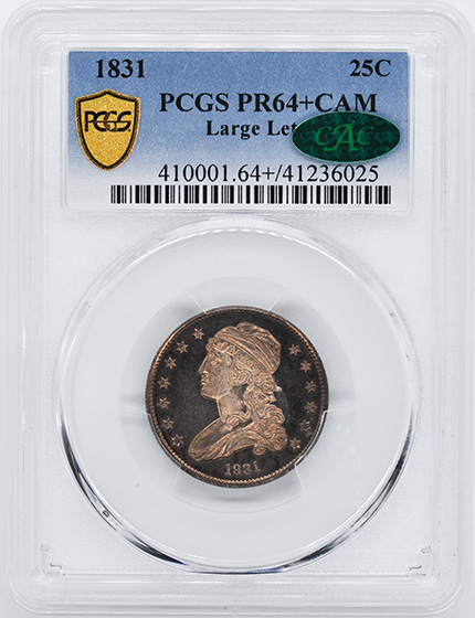Picture of 1831 CAPPED BUST 25C, LARGE LETTERS PR64+ Cameo