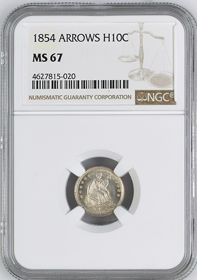 Picture of 1854 LIBERTY SEATED H10C, ARROWS MS67 