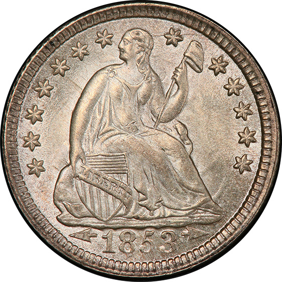Picture of 1853 LIBERTY SEATED H10C, ARROWS MS67 