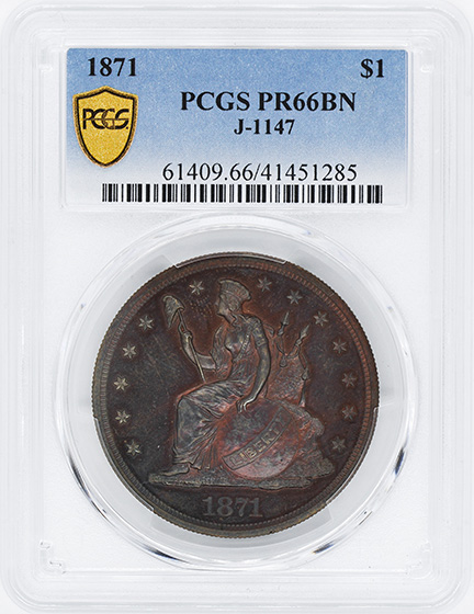 Picture of 1871 S$1 J-1147 PR66 Brown