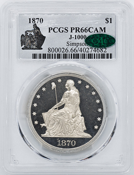 Picture of 1870 STANDARD S$1, J-1000 PR66 Cameo