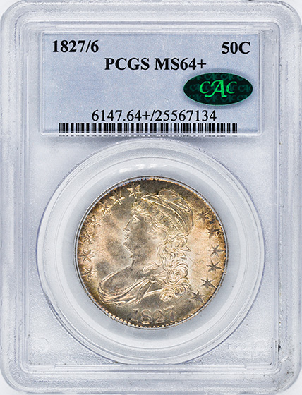 Picture of 1827/6 CAPPED BUST 50C MS64+ 