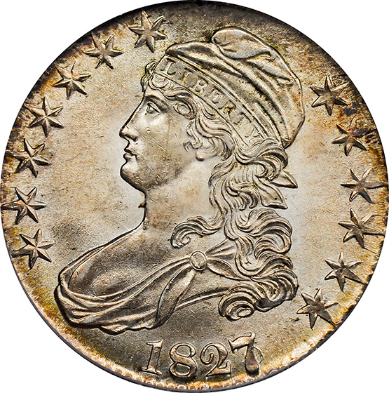 Picture of 1827/6 CAPPED BUST 50C MS64+ 