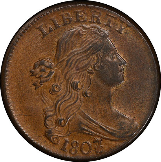 Picture of 1807/6 DRAPED BUST 1C, LARGE 7 MS64 Brown