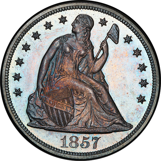 Picture of 1857 LIBERTY SEATED S$1, NO MOTTO PR65 