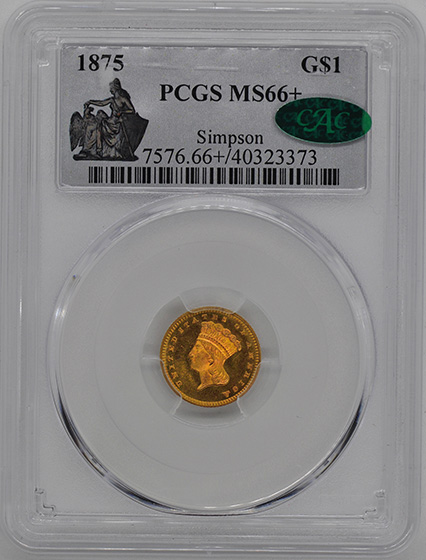 Picture of 1875 GOLD G$1, TYPE 3 MS66+ 