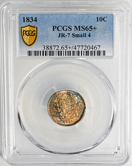 Picture of 1834 CAPPED BUST 10C, SMALL 4 MS65+ 