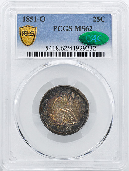 Picture of 1851-O LIBERTY SEATED 25C, NO MOTTO MS62 