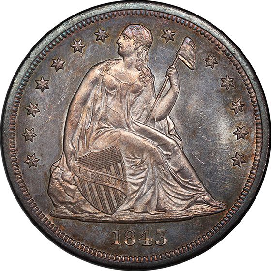 Picture of 1843 LIBERTY SEATED S$1, NO MOTTO MS64 