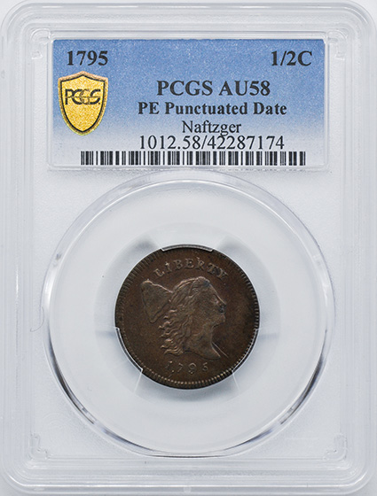 Picture of 1795 LIBERTY CAP 1/2, PE PUNCTUATED DATE AU58 Brown