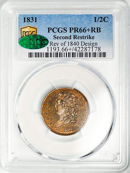 Picture of 1831 CLASSIC HEAD 1/2C, REVERSE OF 1840 PR66+ Red Brown