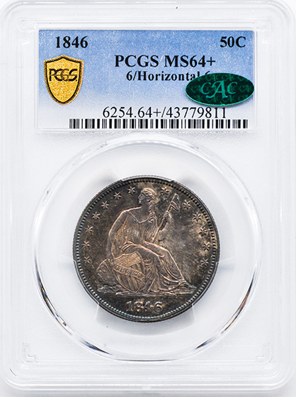 Picture of 1846 LIBERTY SEATED 50C, 6/HORIZONTAL 6 MS64+ 