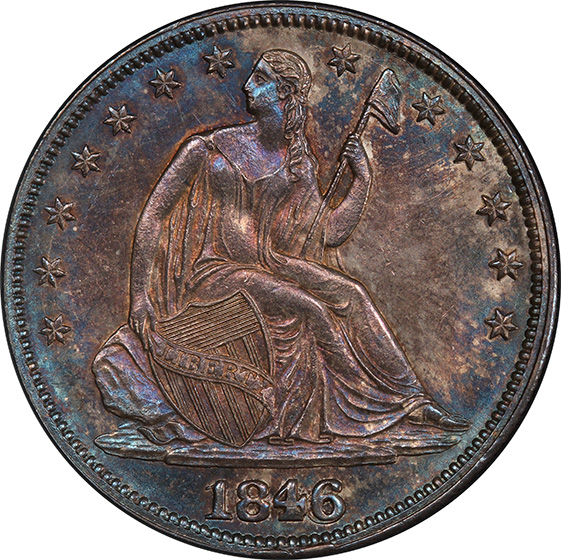 Picture of 1846 LIBERTY SEATED 50C, 6/HORIZONTAL 6 MS64+ 