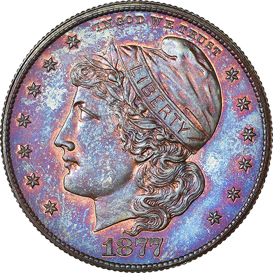 Picture of 1877 LIBERTY 50C J-1539 PR65+ Red Brown