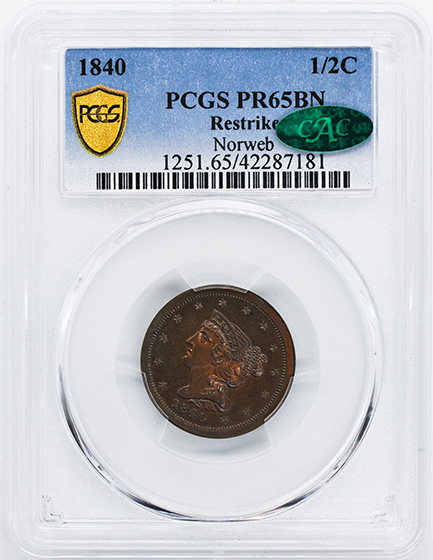 Picture of 1840 BRAIDED HAIR 1/2C, RESTRIKE PR65 Brown