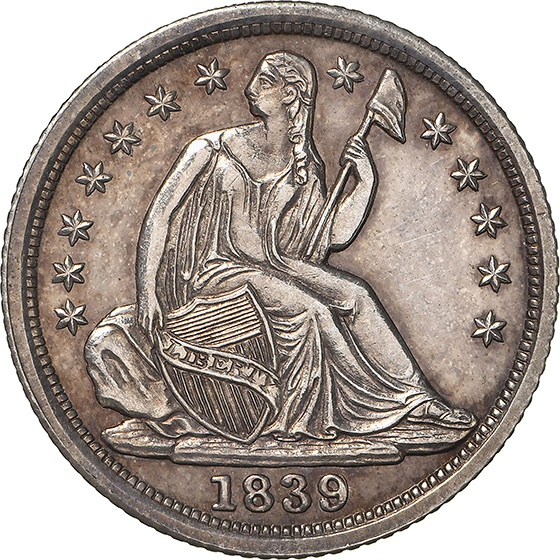 Picture of 1839 LIBERTY SEATED H10C, NO DRAPERY PR65 Cameo