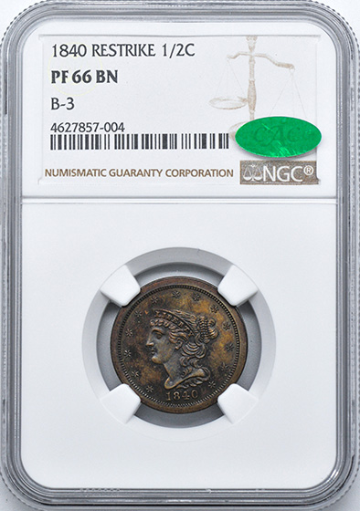 Picture of 1840 BRAIDED HAIR 1/2C, RESTRIKE PR66 Brown