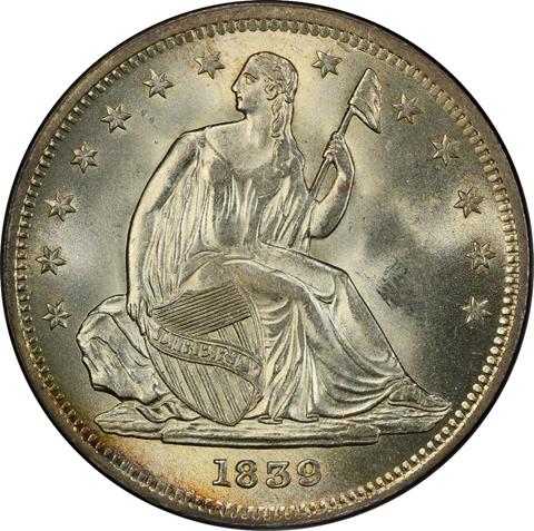 Picture of 1839 LIBERTY SEATED 50C, NO DRAPERY MS65+ 