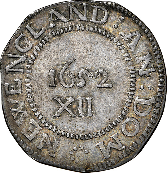 Picture of 1652 PINE TREE SHILLING, PINE TR, LG PL, PELLETS MS65 