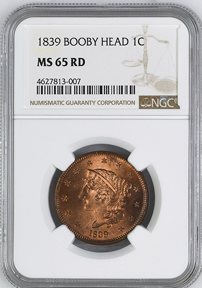 Picture of 1839 CORONET HEAD 1C, BOOBY HEAD MS65 Red