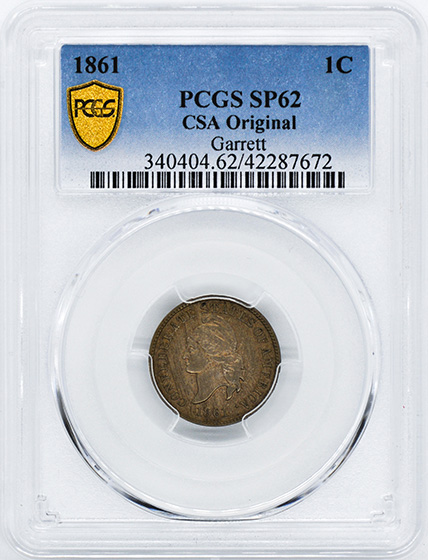 Picture of 1861 CONFEDERATE 1C, COPPER 1C MS62 