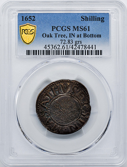 Picture of 1652 OAK TREE SHILLING, OAK TREE, IN AT BOTTOM MS61 