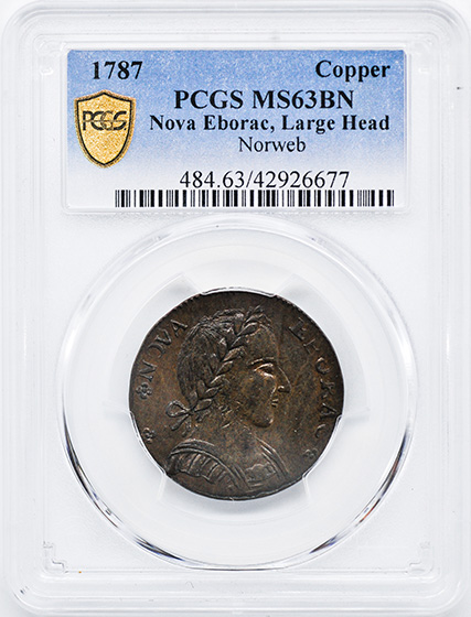 Picture of 1787 NOVA EBORAC, LG HEAD COPPER MS63 Brown