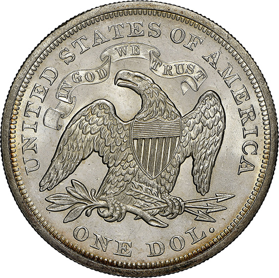 Picture of 1867 LIBERTY SEATED S$1, MOTTO MS65 
