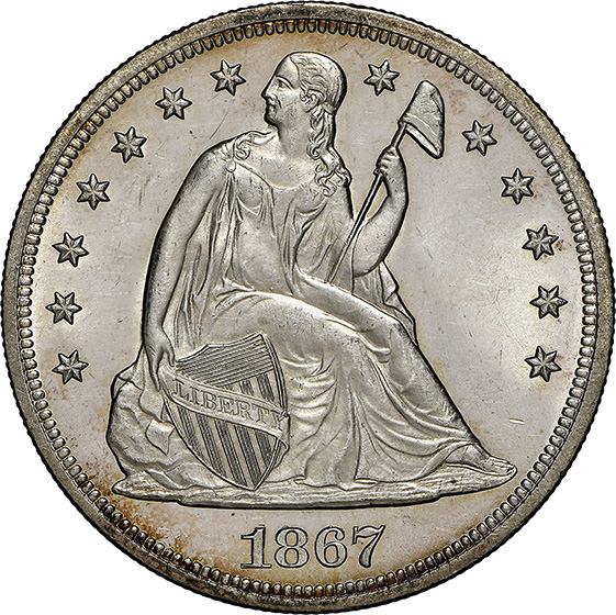 Picture of 1867 LIBERTY SEATED S$1, MOTTO MS65 