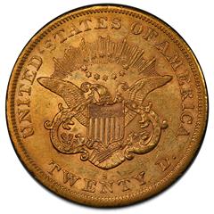 Picture of 1866-S LIBERTY HEAD $20, NO MOTTO AU58 