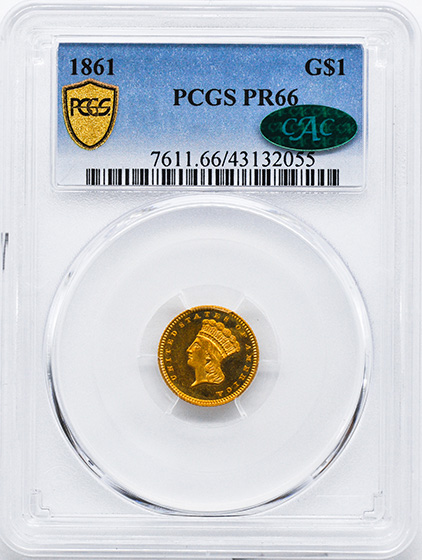 Picture of 1861 GOLD G$1, TYPE 3 PR66 
