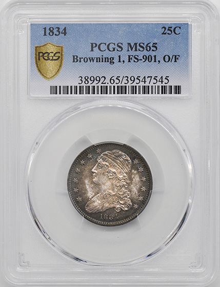 Picture of 1834 CAPPED BUST 25C MS65 