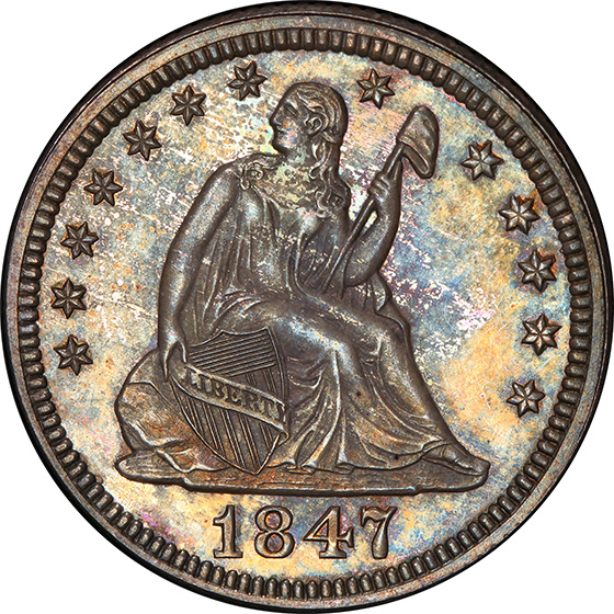 Picture of 1847 LIBERTY SEATED 25C, NO MOTTO PR65 