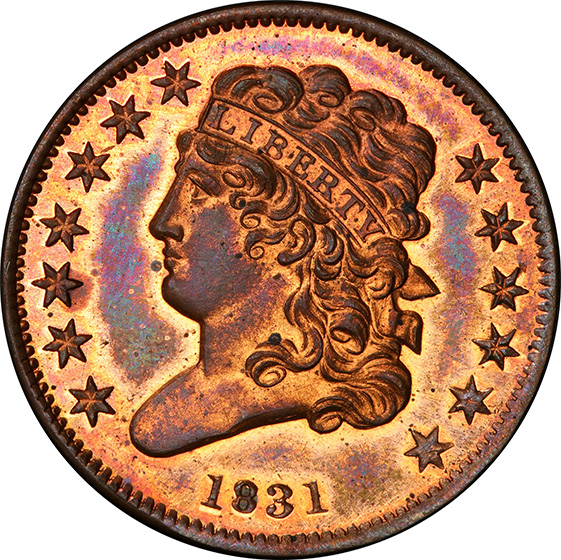 Picture of 1831 CLASSIC HEAD 1/2C, REVERSE OF 1836 PR65 Red Brown