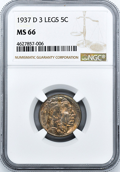 Picture of 1937-D BUFFALO 5C, 3 LEGS MS66 