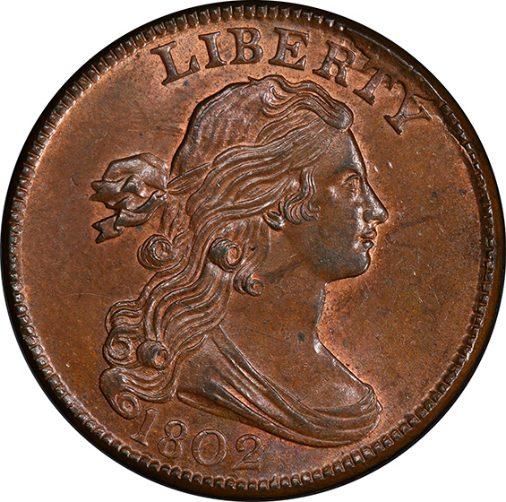 Picture of 1802 DRAPED BUST 1C MS66 Red Brown