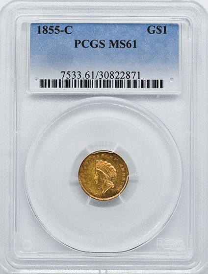 Picture of 1855-C GOLD G$1, TYPE 2 MS61 