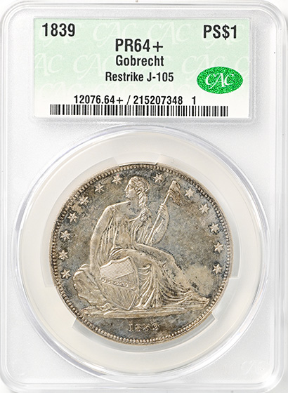 Picture of 1839 GOBRECHT S$1 J-105, RESTRIKE PR64+ 