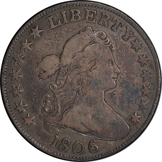 Picture of 1806 DRAPED BUST 50C, KNOB 6, NO STEM F12 