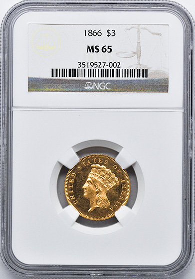Picture of 1866 INDIAN PRINCESS $3 MS65 