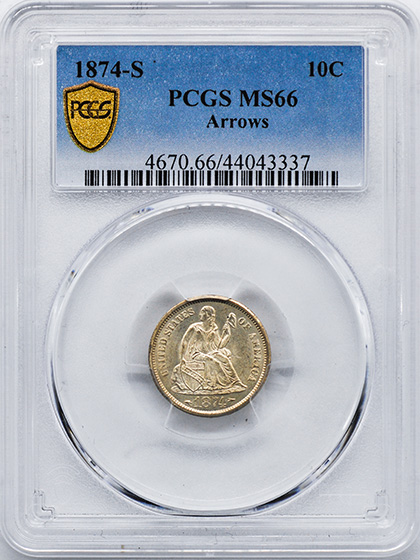 Picture of 1874-S LIBERTY SEATED 10C, ARROWS MS66 